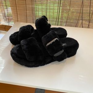 Ugg sandals - almost brand new. Black sheepskin